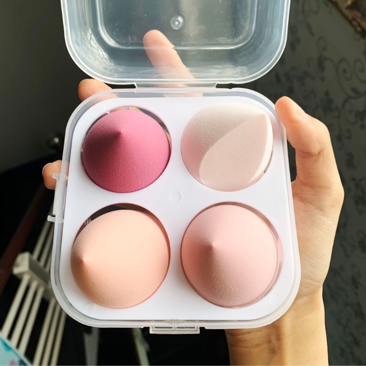 Mút trang điểm tán kem nền hộp 4 bông mút trang điểm hình giọt nước không chứa Latex PK937