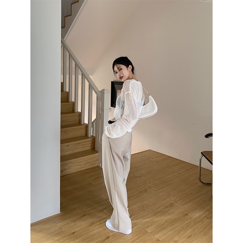 HUANG YOYO  Áo Len Dệt Kim Cổ Tròn Mỏng Thời Trang Mùa Hè Phong Cách Hàn Quốc Dành Cho Nữ