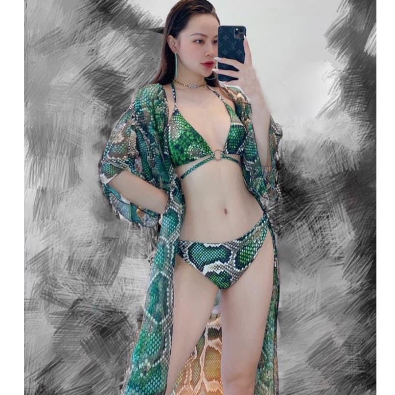 BIKINI HỌA TIẾT DA TRĂN KÈM ÁO CHOÀNG CAO CẤP BIKINI129K | BigBuy360 - bigbuy360.vn