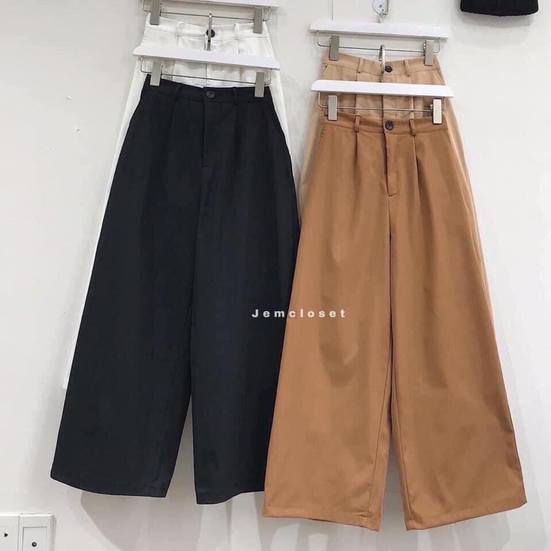 Quần Kaki ống rộng phong cách Ulzzang free size, Quần ống xuông cạp cao dáng công sở(ảnh thật)
