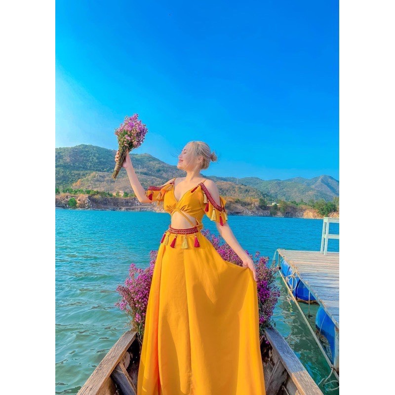 Váy Hobo, Đầm Thổ Cẩm V132, Chất Đũi, Mềm Mát, Màu Vàng, Đỏ, Siêu Phẩm Làm Siêu Lòng Cô Nàng Sống Ảo