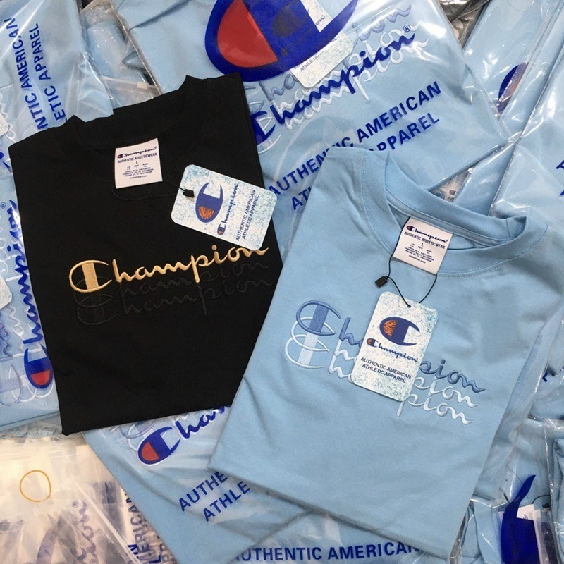 Áo thun tay lỡ Champion 3 Line phông thời trang unisex nam nữ oversize form rộng Tee Club
