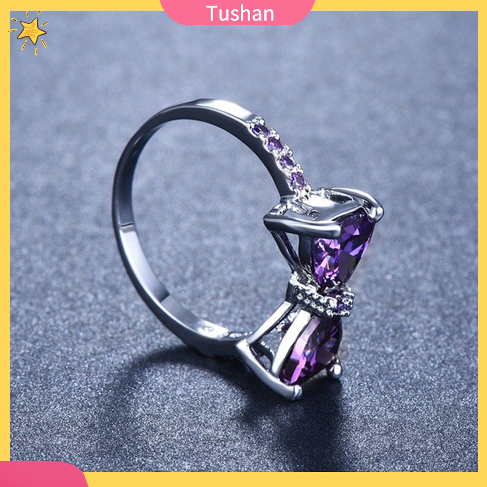 Nhẫn đính hôn hình nơ khảm thạch anh tím thời trang