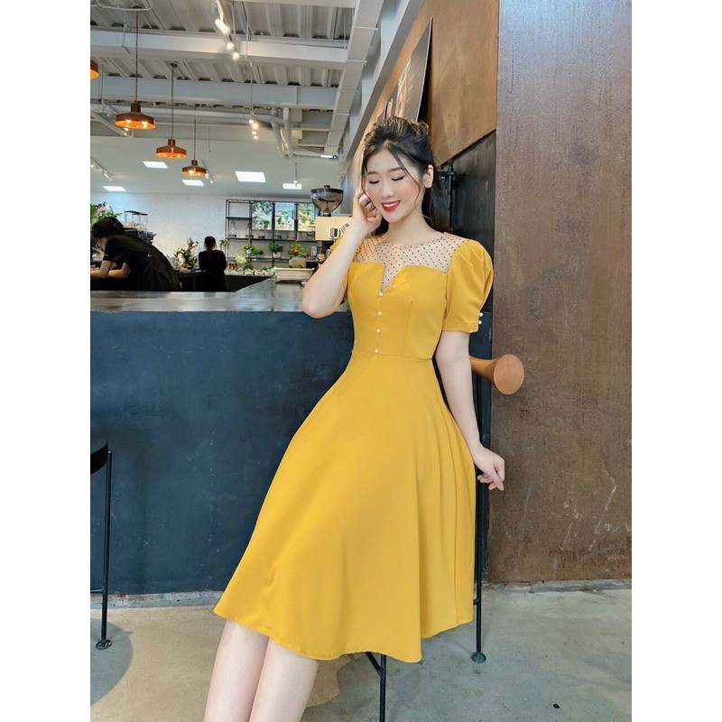 [Mã WASTMAY giảm 15% tối đa 30K đơn 150K] BÁN SỈ VÁY XOÈ PHỐI LƯỚI CÚC NGỌC 3 MÀU VÀNG ĐEN ĐỎ CHO NỮ | BigBuy360 - bigbuy360.vn