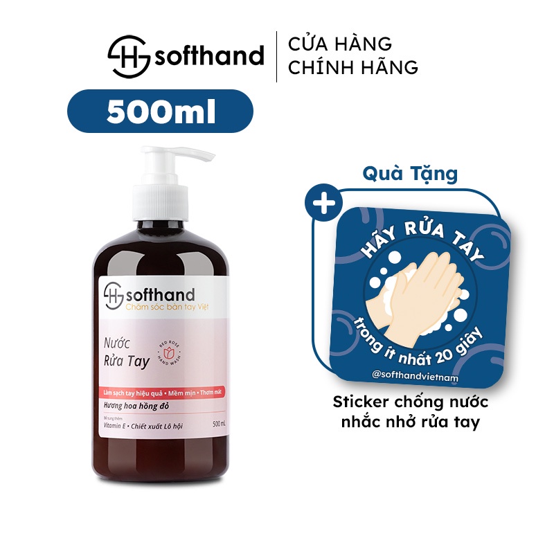 Nước rửa tay Softhand Hoa Hồng Đỏ 500ml xà phòng rửa tay tạo bọt sạch khuẩn dưỡng ẩm