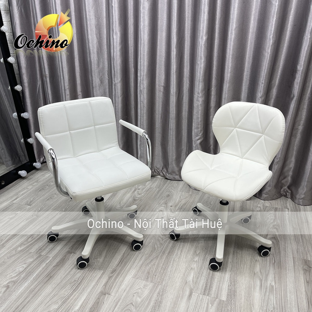 Ghế Trang Điểm Xoay, Ghế Làm Việc, Ghế Tựa Trắng Bánh Xe Chân Nhựa Trắng Siêu Sang Chảnh