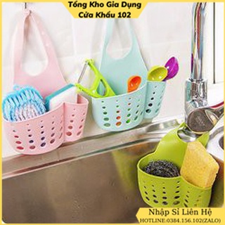 Giỏ silicon treo vòi nước, giỏ để xà phòng, búi rửa bát 2 ngăn gài linh động
