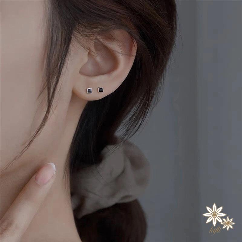 【kifli】Bông Tai Mạ Bạc 925 Hình Vuông Đính Đá Zircon Đơn Giản