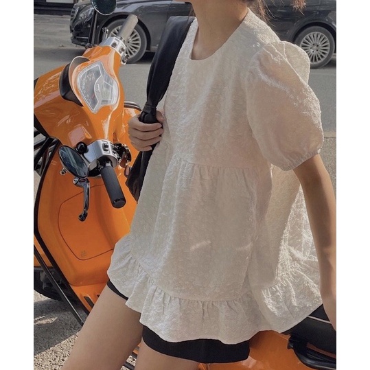Áo babydoll chất xốp phong cách Hàn Quốc màu trắng [ATL]