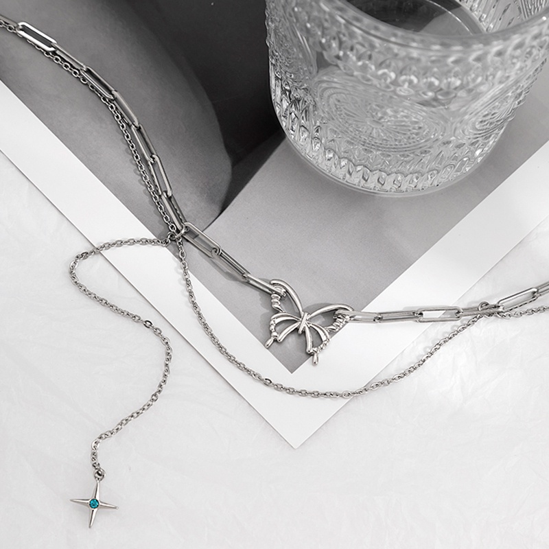 Vòng cổ Hai Lớp Bằng Thép Titan Mặt Hình Bướm Thời Trang Mùa Hè Mới Dành Cho Nữ