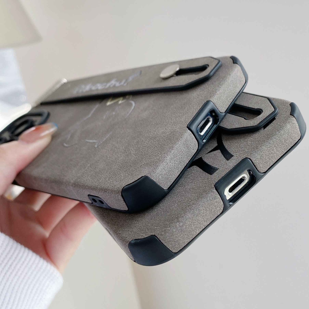 Ốp Điện Thoại Da Lộn In Hoạt Hình Pikachu Kèm Dây Đeo Cho iPhone 14ProMax 13 12Pro 11Promax 7P XS XR