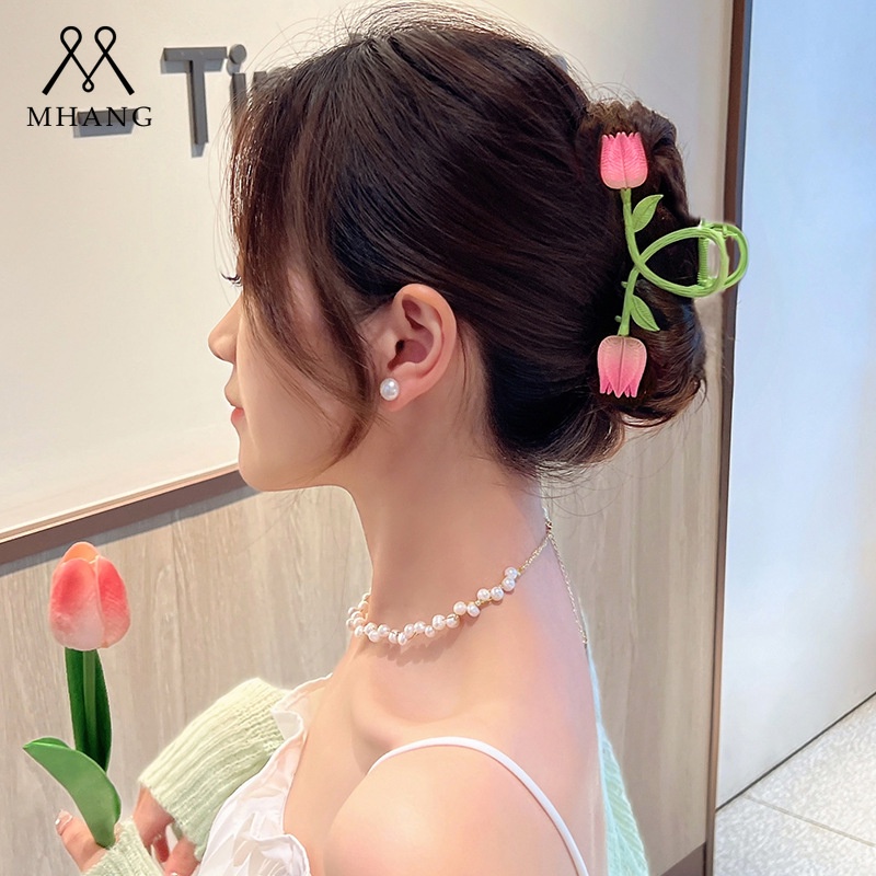 Kẹp Tóc Hoa Tulip / Cá Mập / Cá Mập Bằng Kim Loại Kiểu Hàn Quốc Thời Trang Lãng Mạn