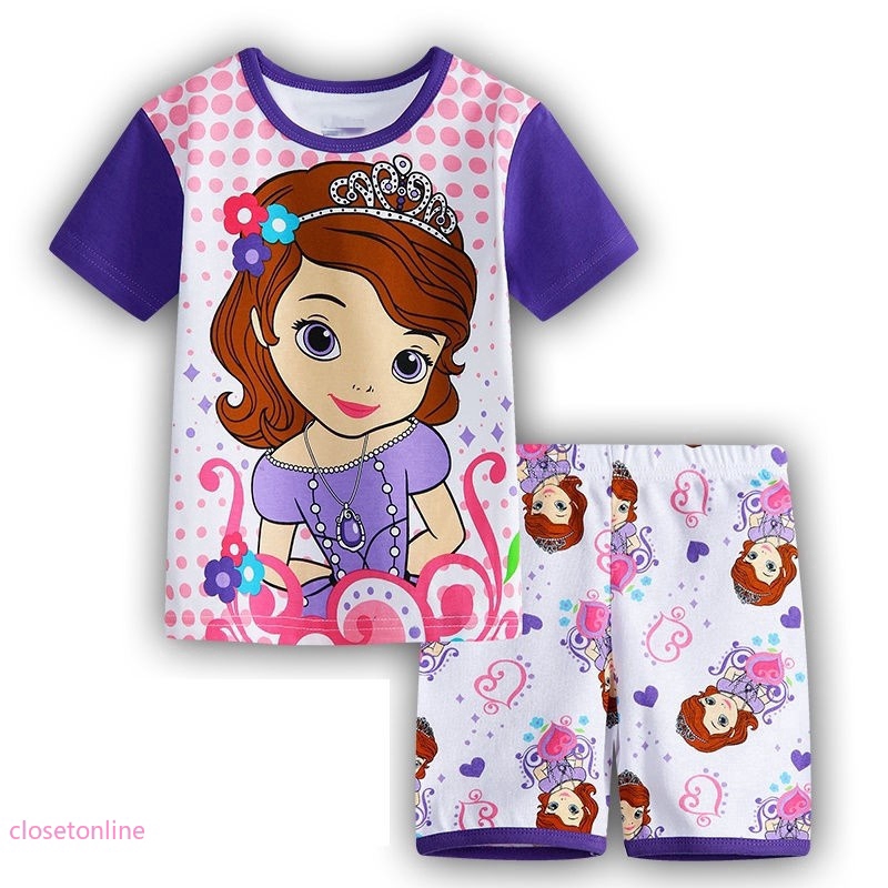 Kids Baby Girls Pajamas Set Summer Shirt Short Sleeve Minnie Mouse Cotton Pants Causal