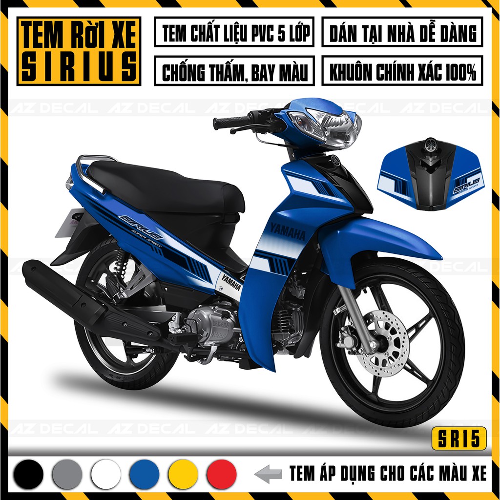 Tem Rời Dán Xe Sirius RC Mẫu Họa Tiết Sọc | SR15 | Team Sirius Đẹp Chống Nước, Cắt Sẵn, Màu Cam Xám Xanh Đen Trắng