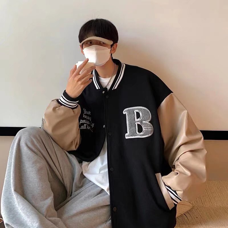 Áo Khoác Bóng Chày Dáng Rộng Dài Tay Hàng Nút Đơn Trẻ Trung Nam Tính