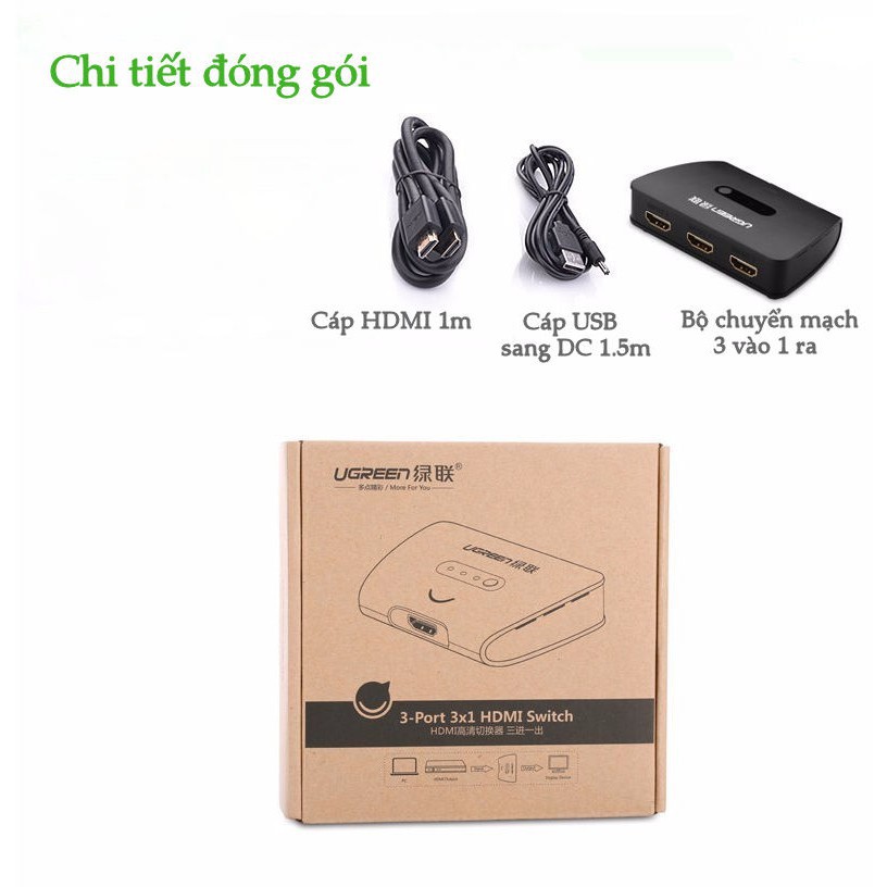 Bộ Chia HDMI 3 vào 1 ra Cao cấp Ugreen 40215 Full HD 1080P [Free ship]