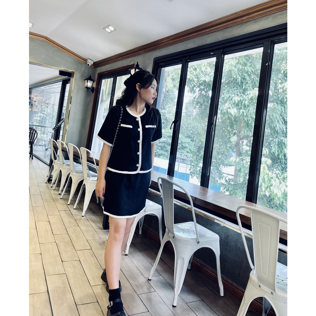 (HÀNG SẴN - HÌNH THẬT) Set áo có độn vai kèm chân váy form chuẩn