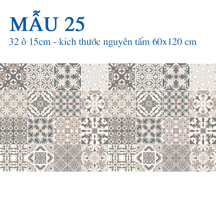 Set 32 ô decan gạch bông  - Mua 3 tặng 1 decal gạch bông màu nâu trang trí nhà cửa, bếp, quầy bar, tủ bàn ghế