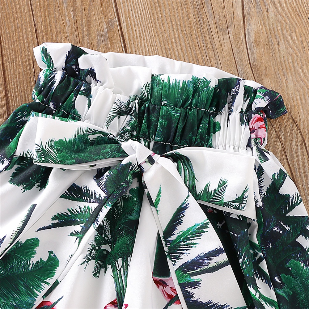 Set đồ mùa hè Mikrdoo 2 món gồm áo hai dây màu hồng + quần hoa dáng rộng cho bé gái