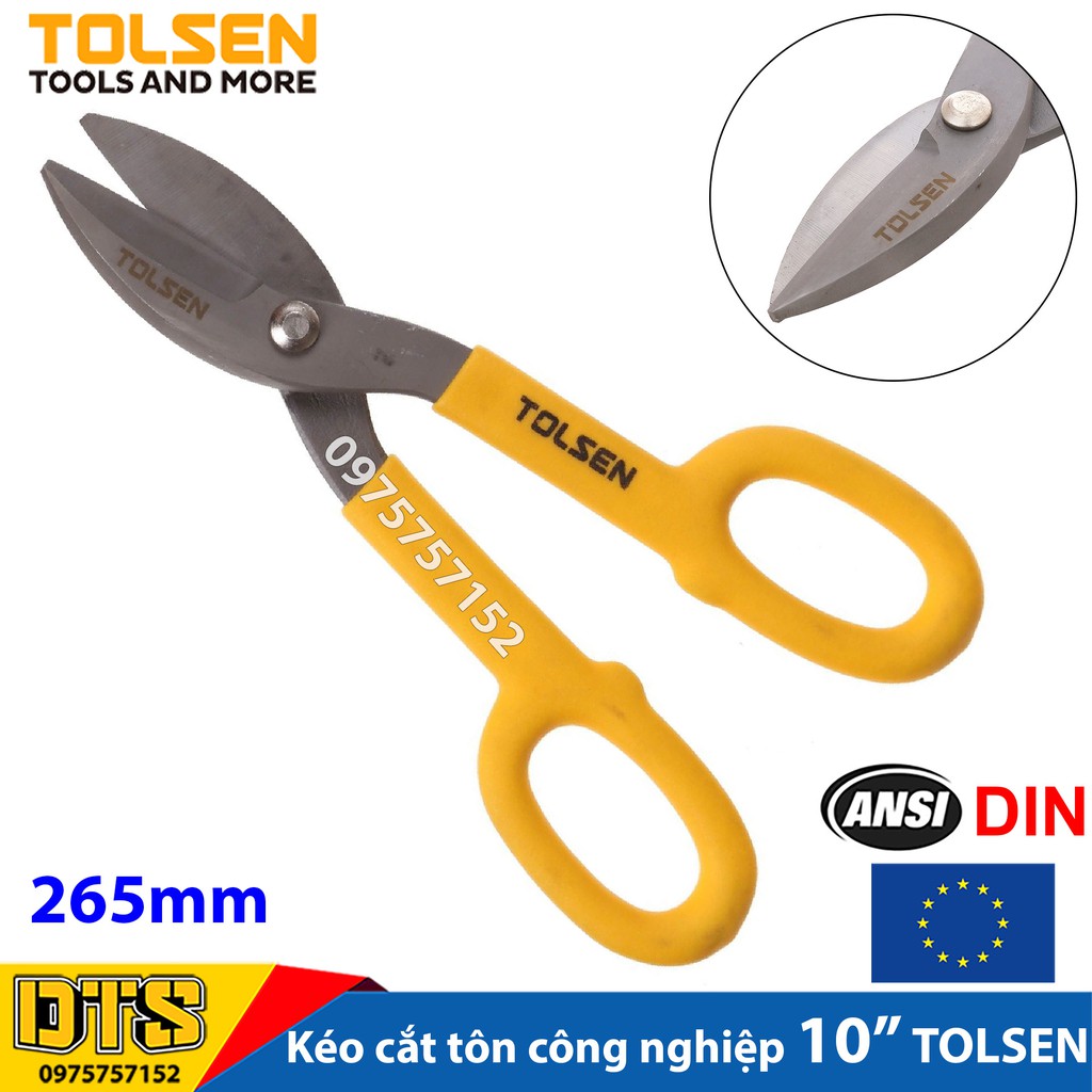 Kéo cắt tôn, Inox công nghiệp TOLSEN 10 inch/ 265mm, thép Cr-Mo cao cấp, cắt tôn siêu sắc bén - Tiêu chuẩn Châu Âu
