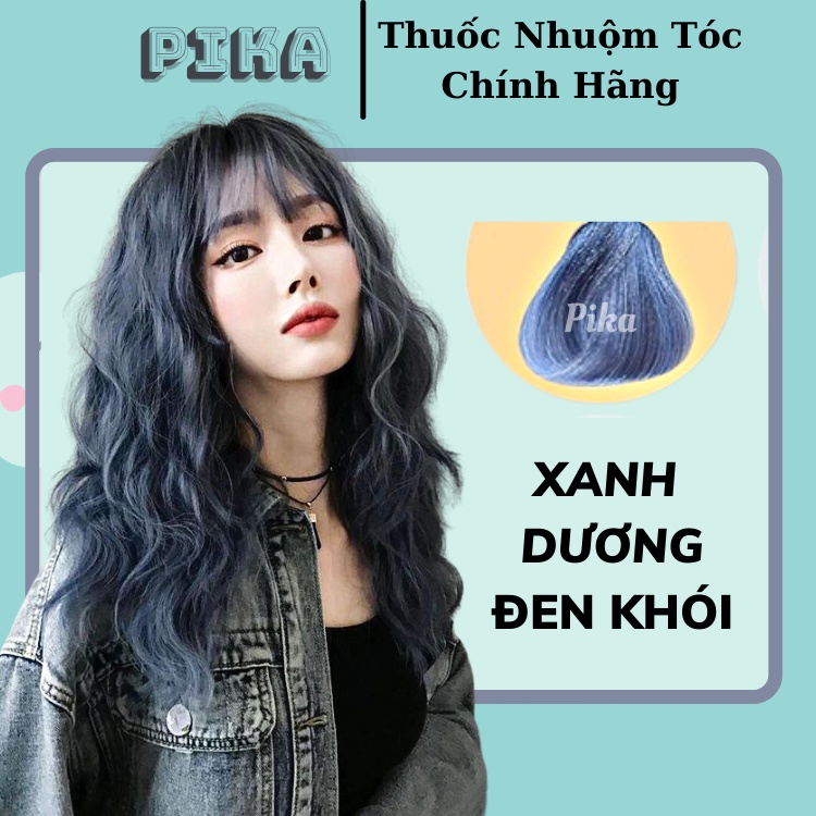 Thuốc Nhuộm Tóc Màu Xanh Dương Đen Khói Không Cần Tẩy | Pika, Tặng Kèm Trợ Nhuộm, Găng Tay