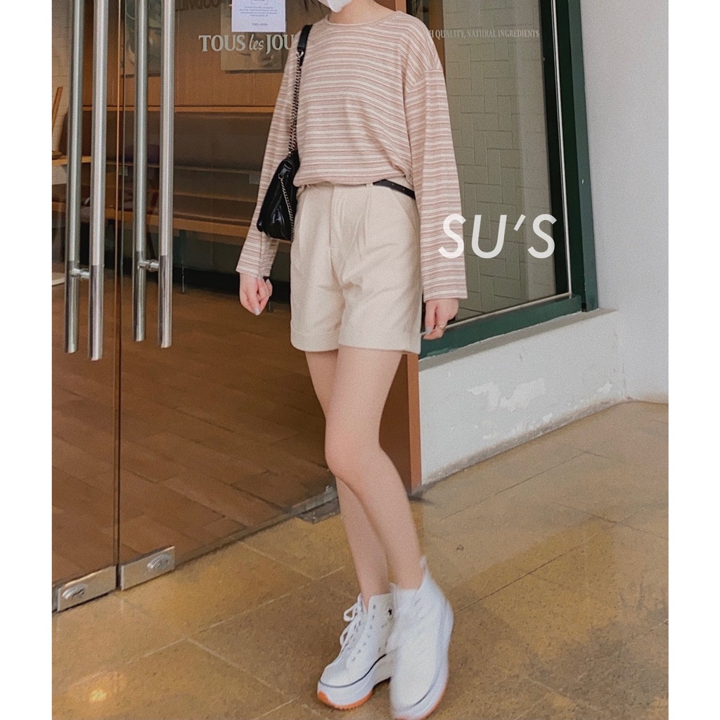 Quần sooc dạ tăm gập gấu kèm đai Q391 SUSTORE