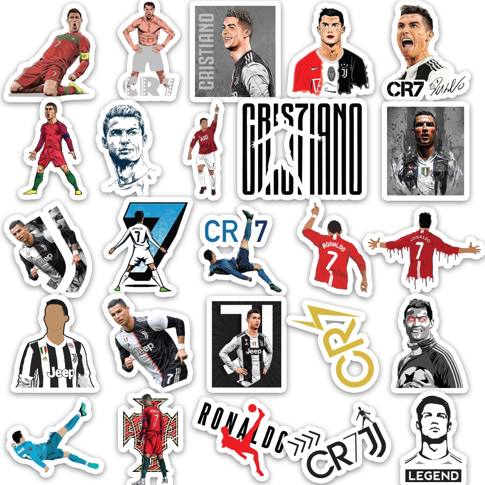 Set 50 cái Sticker Ronaldo CR7 dán mũ bảo hiểm, hình dán Ronaldo chống nước, decal hình cầu thủ Ronaldo
