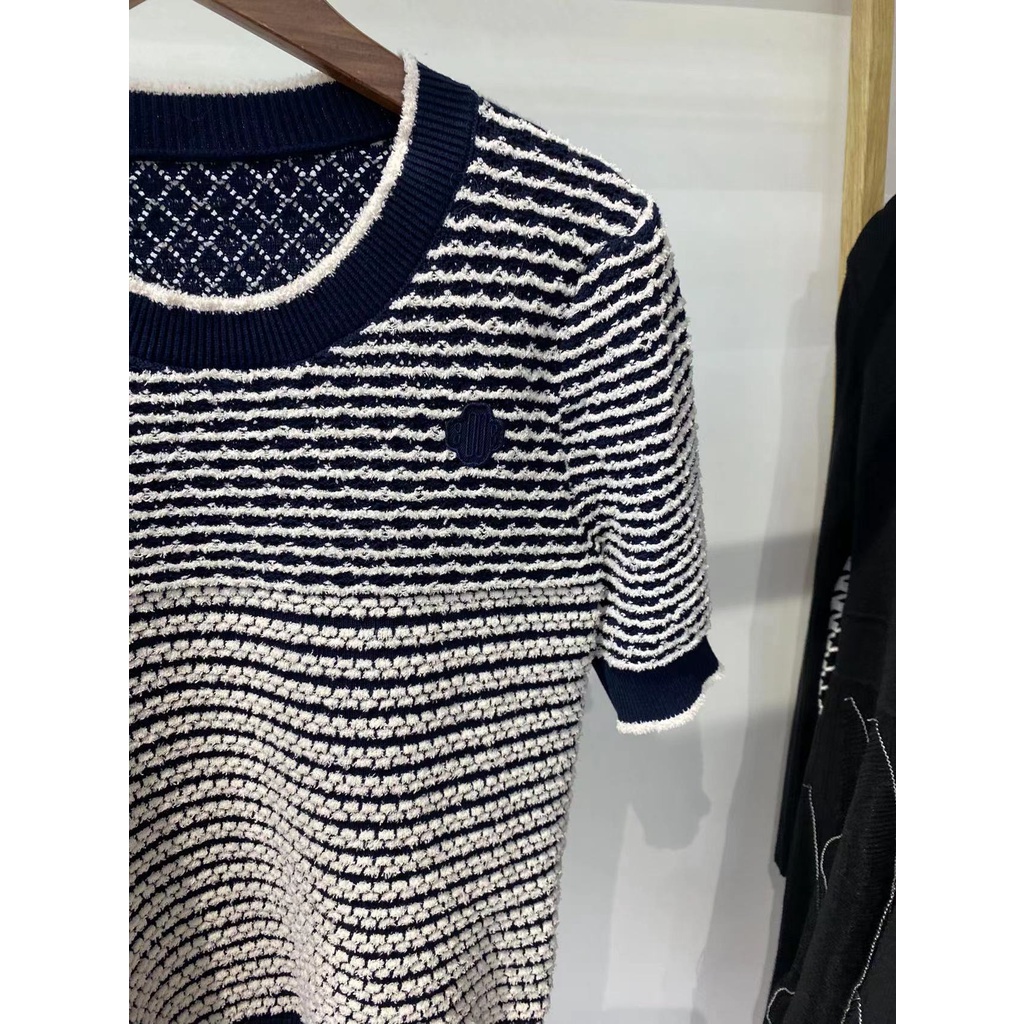 NSRM Maje French style 2022 spring and summer new women's striped hollow round neck design knitted T-shirt top MFPPU00488