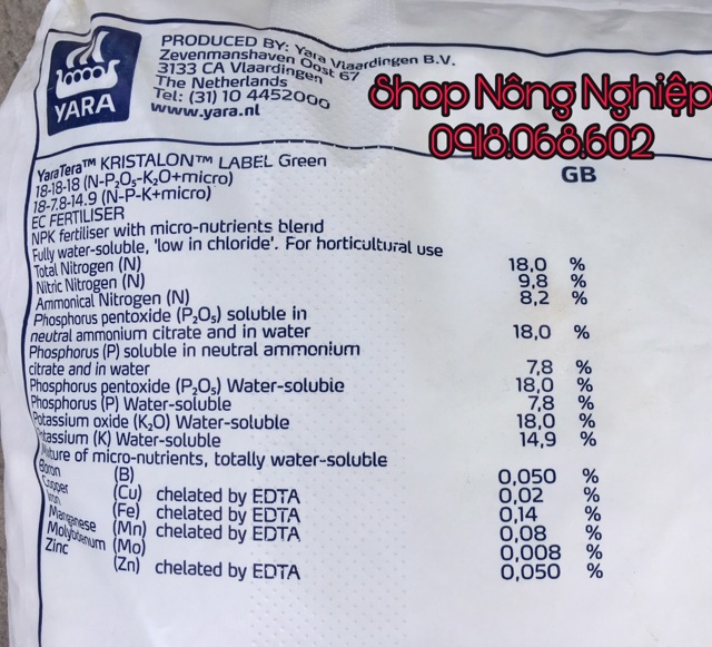 Phân bón hoà tan Yara Kristalon Label 500gr