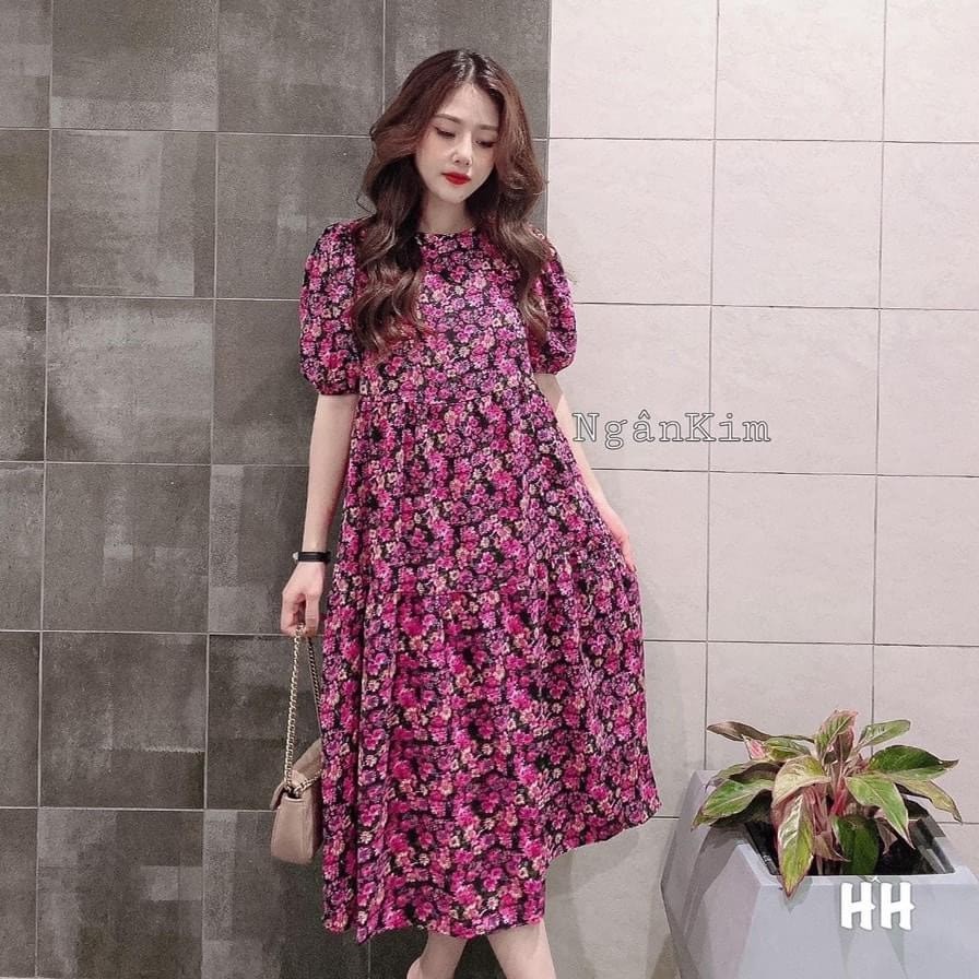 Đầm bầu thời trang thiết kế hoa nhí MB92 chất Lụa Hoa freesize từ 45 đến 70kg