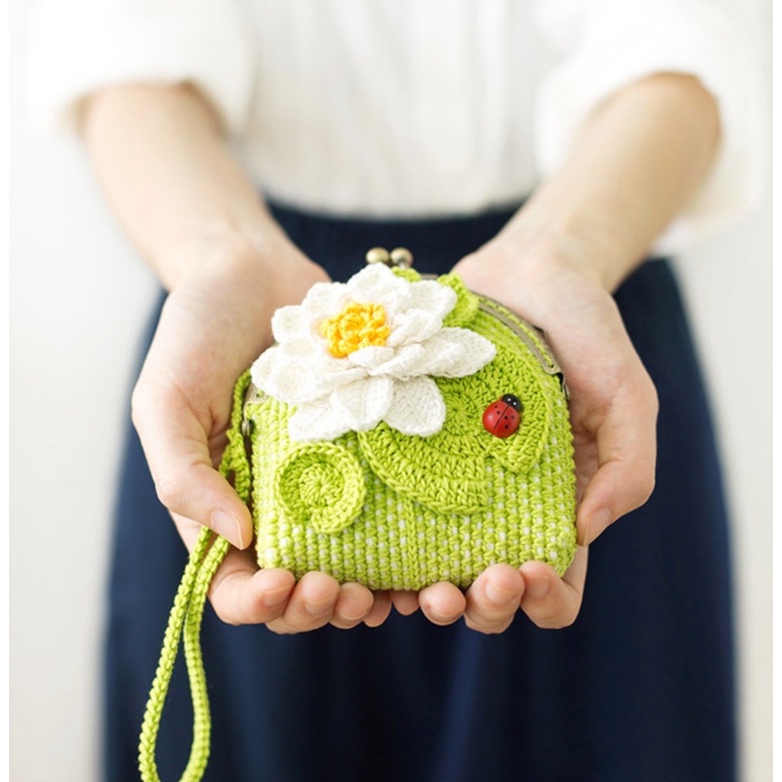 DIY gói nguyên liệu tự đan móc ví nữ cầm tay hoa amigurumi thủ công handmade quà tặng crochet thêu hoa vintage lenmade