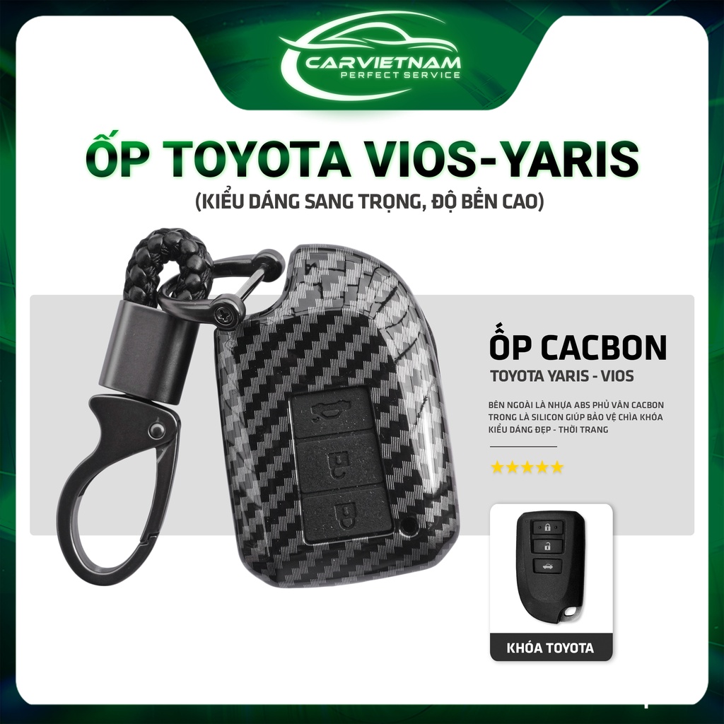 Ốp Chìa Khóa Toyota Vios, Yaris Vân Carbon - Bọc Khóa Bảo Vệ Chìa Bền Đẹp Kèm Móc Khóa