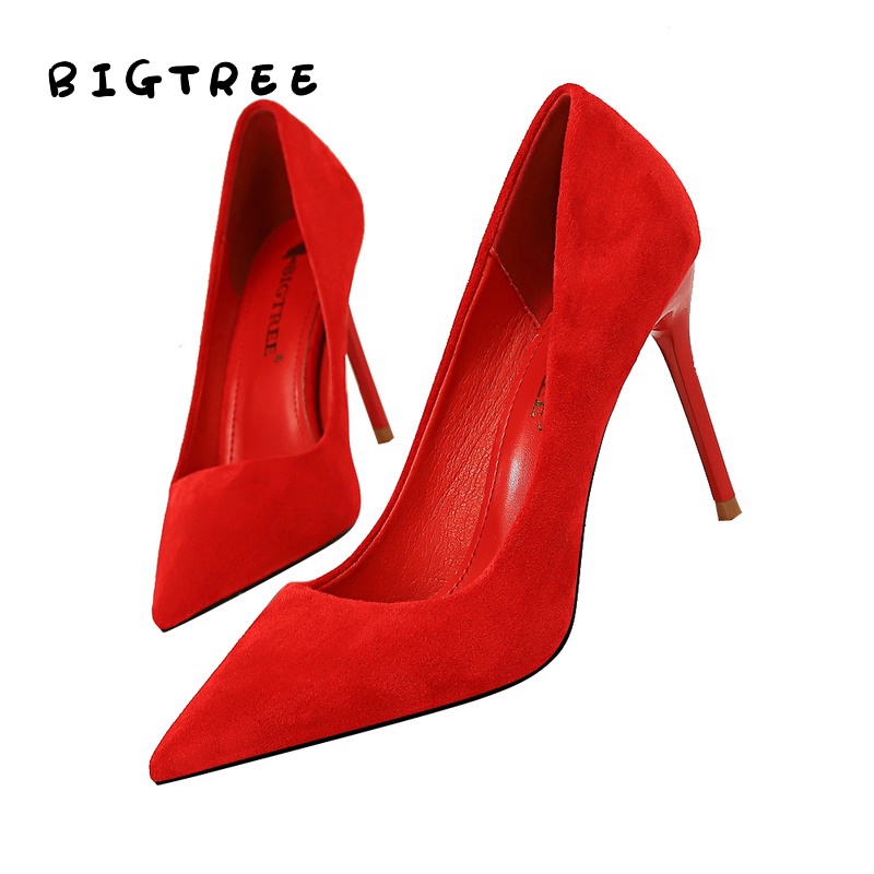 Giày cao gót Bigtree 825-3 vải da lộn mũi nhọn quyến rũ dễ phối đồ 9cm