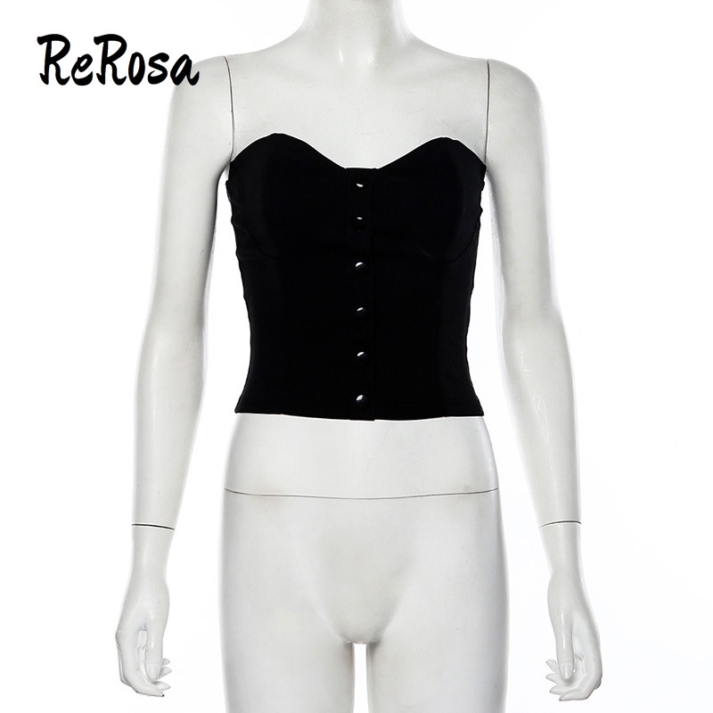 Rerosa Áo Ống Màu Trơn Trễ Vai Cài Nút Thời Trang Quyến Rũ Cho Nữ | BigBuy360 - bigbuy360.vn