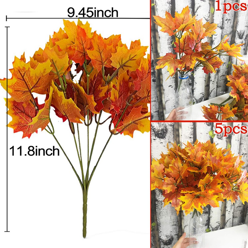 Bộ 5 Cành Lá Phong Nhân Tạo Chống Tia UV Trang Trí Nhà Cửa / Sân Vườn