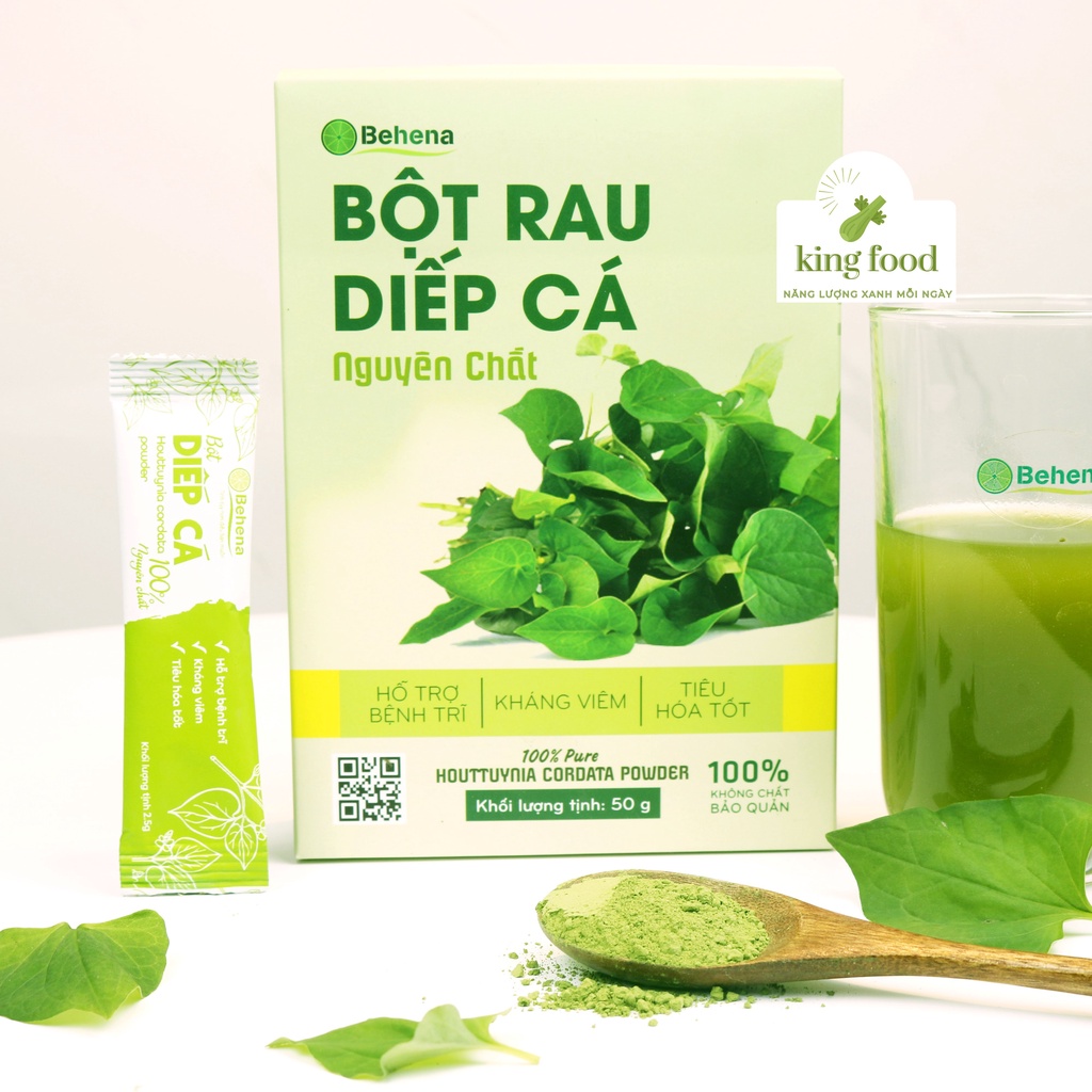 Bột Diếp Cá Nguyên Chất Behena Hộp 50g (20 gói x 2,5g) - Hỗ trợ trĩ, ngừa viêm, mờ thâm, detox cơ thể