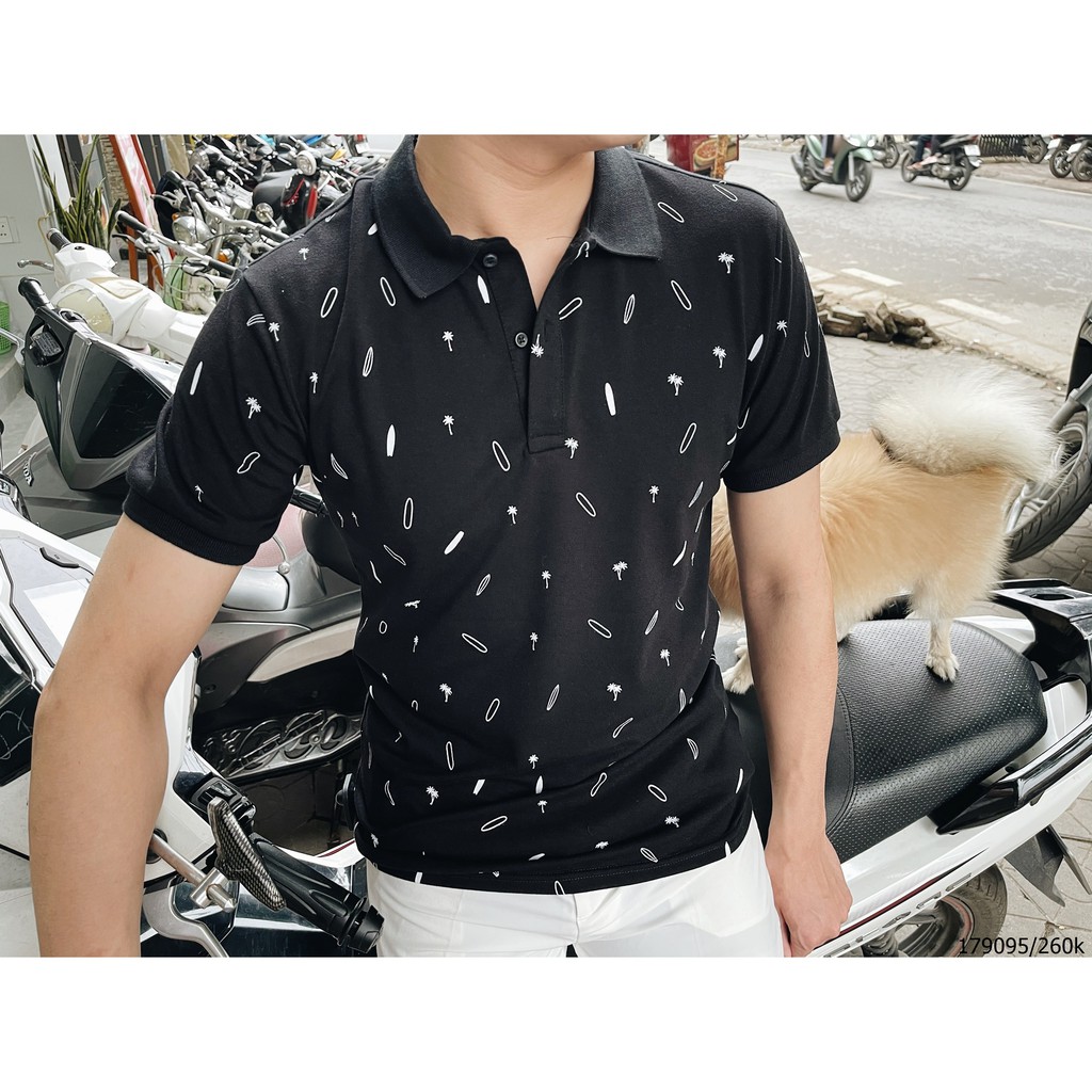 Áo ngắn tay cổ bẻ polo hoạ tiết cây dừa