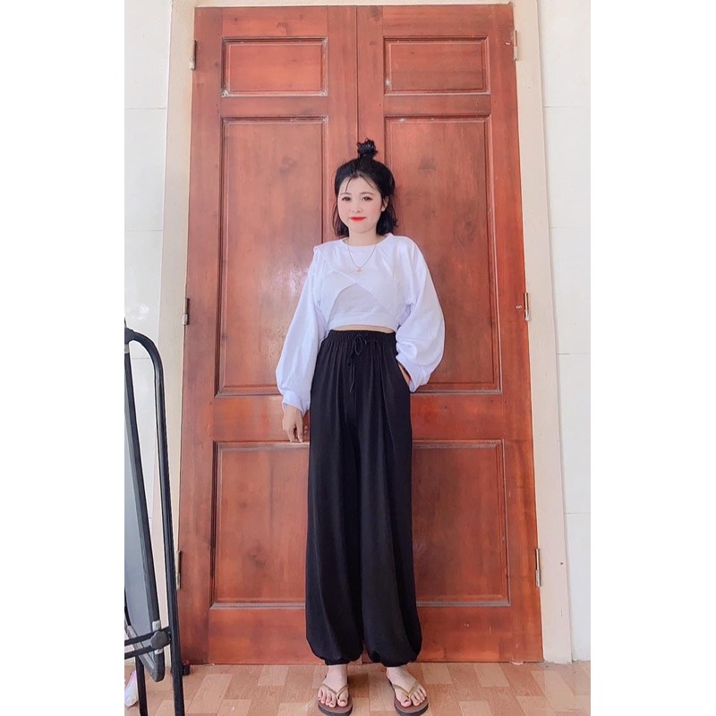 Bộ Crt Set 3: Quần Bo Chân - 1 Áo 2 Dây- 1 Áo Crotop Tay Bồng -Set Đi Chơi Phong Cách Trẻ Trung Ulzzang