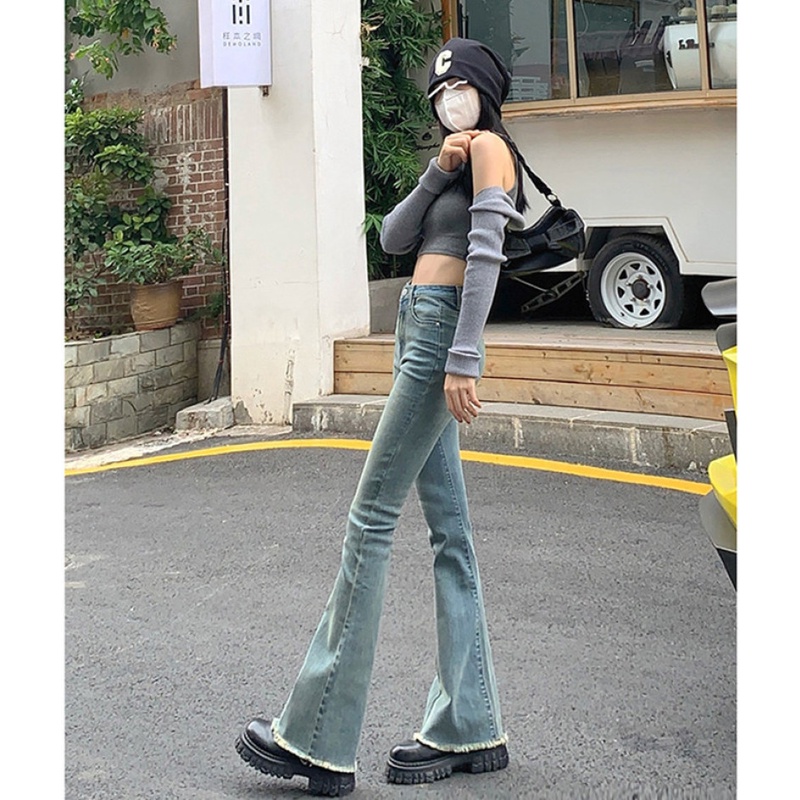 Quần Jeans Ống Loe Lưng Cao Thời Trang Dành Cho Nữ