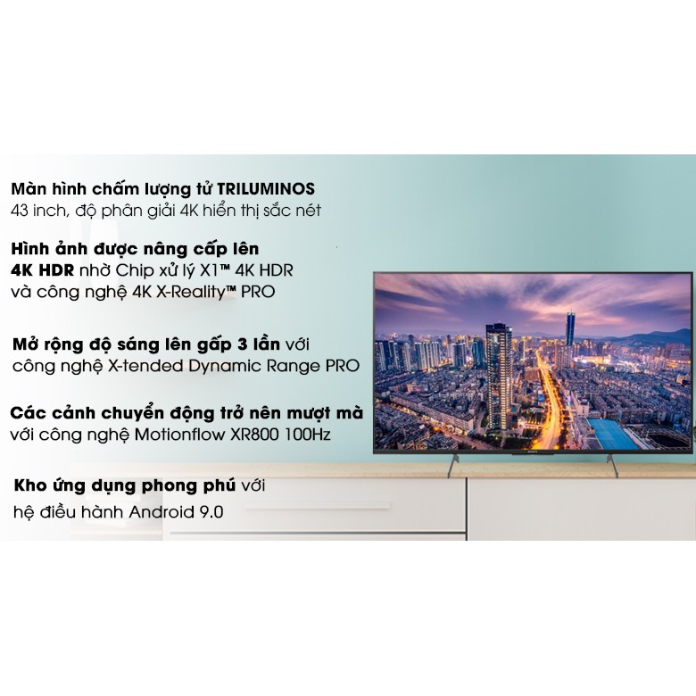 Android Tivi Sony 4K 43 inch KD-43X8500H (Miễn phí giao tại HCM-ngoài tỉnh liên hệ shop)