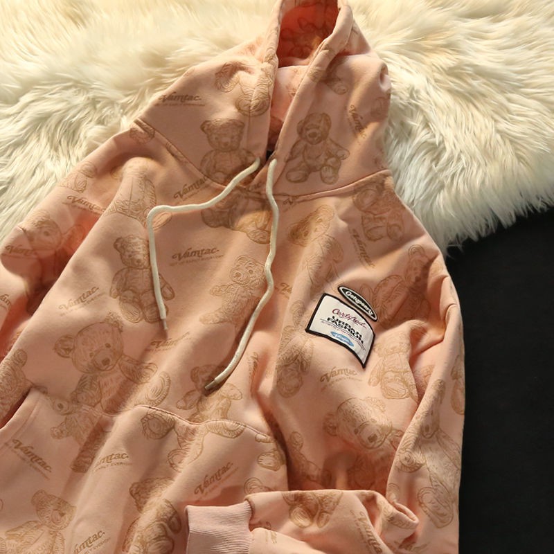 Áo hoodie form rộng in hình gấu thời trang thu đông cho nam nữ