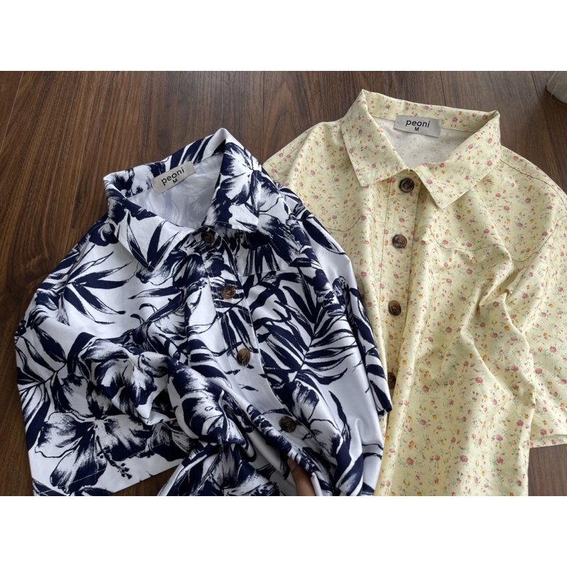Đầm sơmi cotton Hoa dáng midi. Hình thật shop chụp
