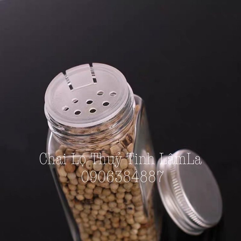 Lọ Thuỷ Tinh Vuông Đựng Gia Vị Nắp Nhôm 120ML