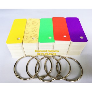 5 bộ (500 thẻ) Flashcard trắng 3x8 SIÊU DÀY VÀ SIÊU RẺ bo góc đục lỗ kèm khoen bìa