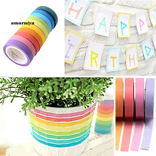 Set 10 Cuộn Băng Keo Giấy Màu Cầu Vồng Trang Trí Sổ Tay Diy