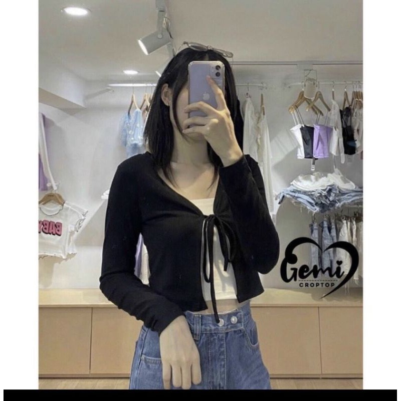 Set Áo Khoác Croptop Cardigan Cột Dây Tay Dài UlzzangTuyết's House