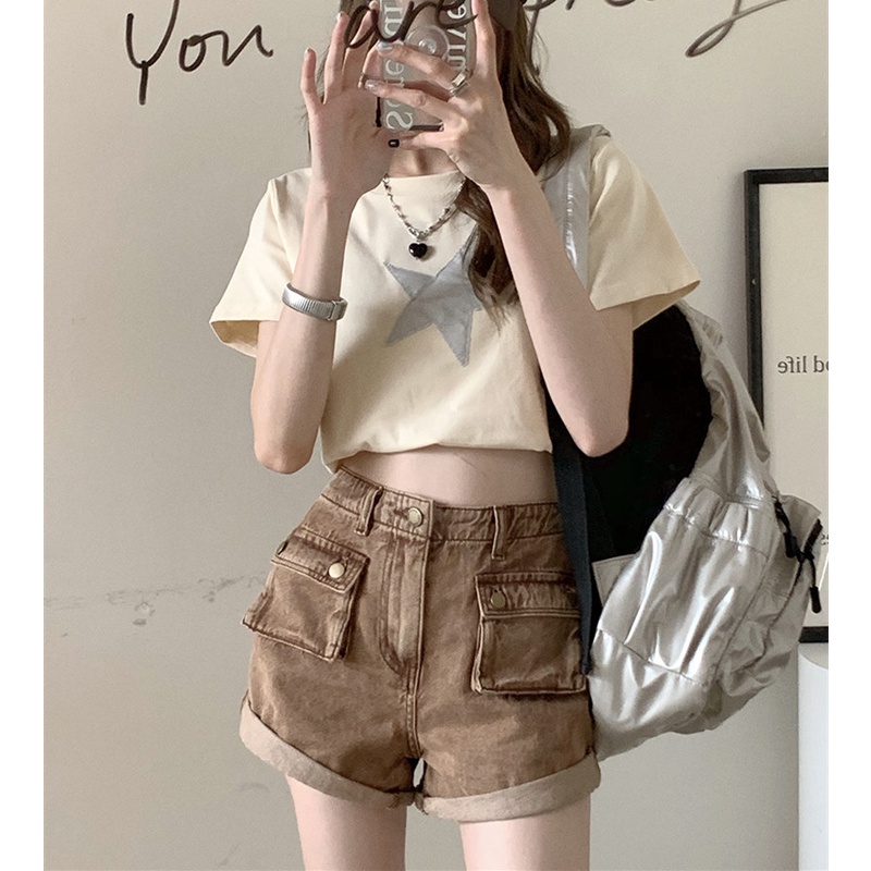 Quần Yếm Denim Mỏng Viền Lật Thời Trang Mùa Thu Phong Cách Mới Cho Nữ Dễ Phối Đồ