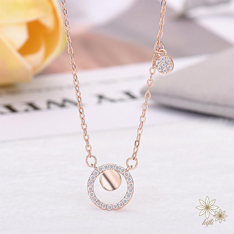 Niche Vòng cổ Mặt Đĩa Nhỏ Đính Kim Cương Sang Trọng Nhẹ Nhàng