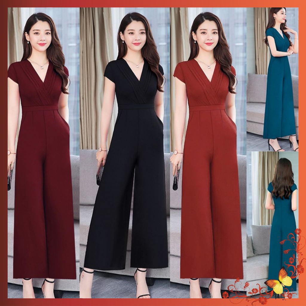 Jumpsuit Dài 💥FREESHIP💥 Jumsuit dài ống suông xếp ly ngực xinh xắn Mã: TJ1093