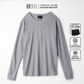 | Satoshi | Áo Thun SATS35 Waffle Dài Tay cổ tròn có khuy màu xám chất liệu cotton vải dày đan rổ